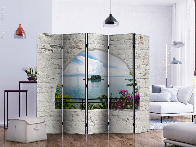 Folding Screen Corfu Island II - view from the window of an ocean and island landscape with trees 134080 additionalImage 2