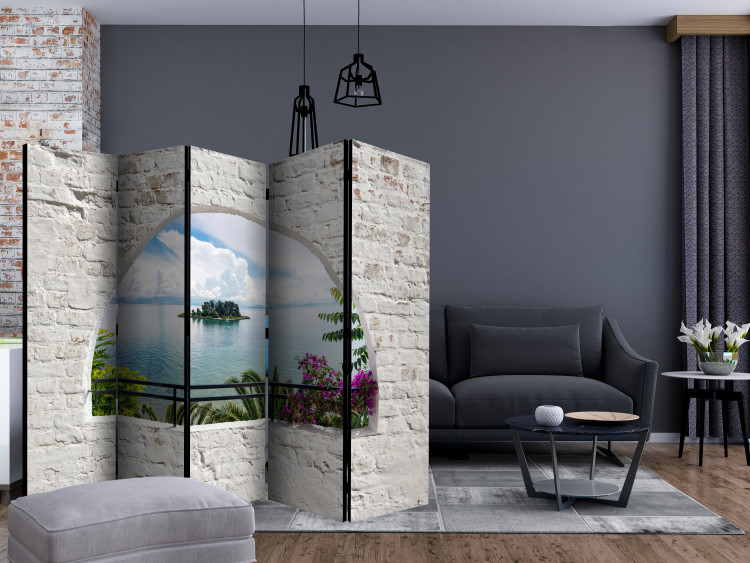 Folding Screen Corfu Island II - view from the window of an ocean and island landscape with trees 134080 additionalImage 4
