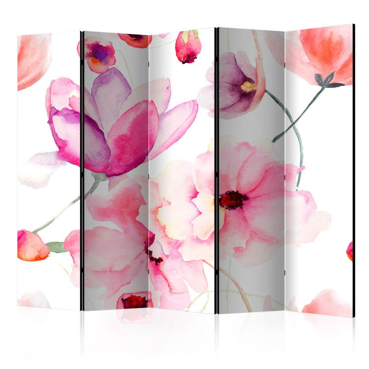 Room Divider Pink Flowers II (5-piece) - blooming nature on a uniform background 134280