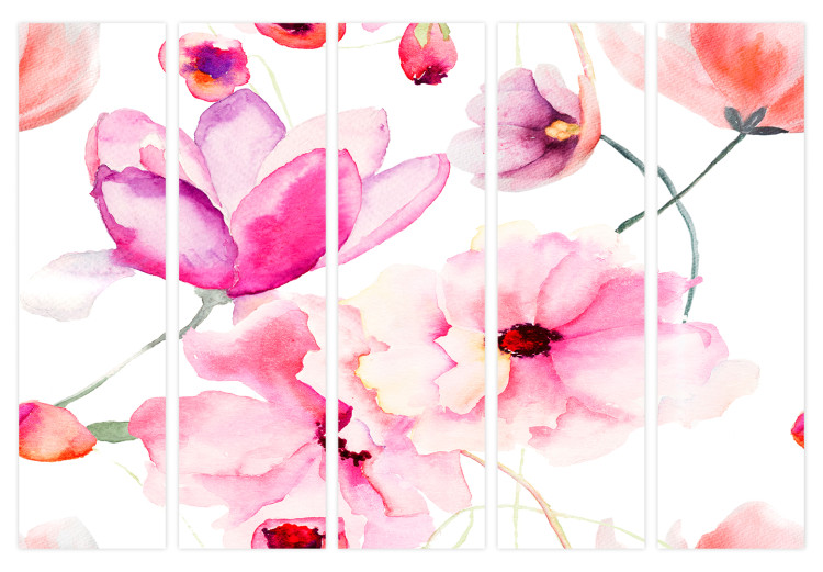 Room Divider Pink Flowers II (5-piece) - blooming nature on a uniform background 134280 additionalImage 7