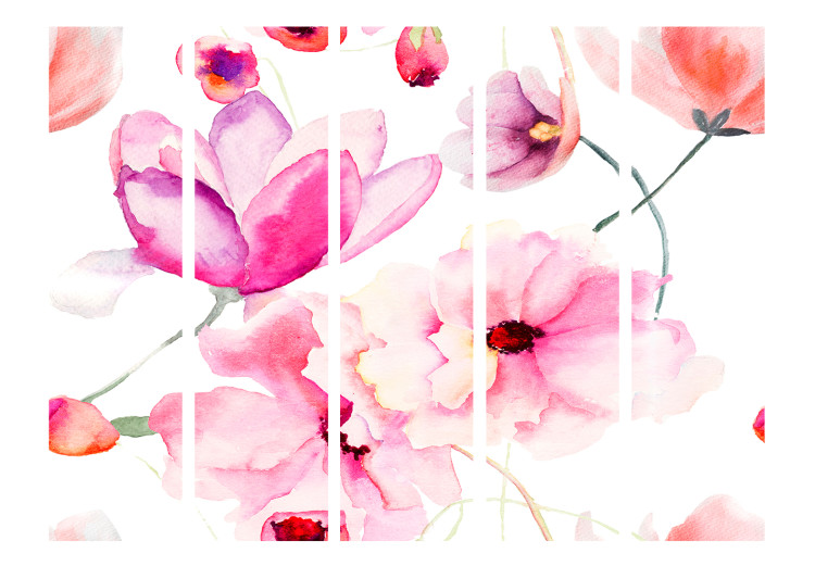 Room Divider Pink Flowers II (5-piece) - blooming nature on a uniform background 134280 additionalImage 3