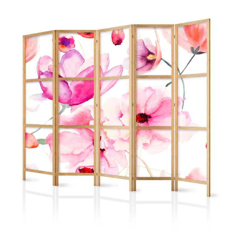 Room Divider Pink Flowers II (5-piece) - blooming nature on a uniform background 134280 additionalImage 5