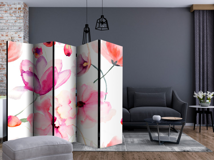Room Divider Pink Flowers II (5-piece) - blooming nature on a uniform background 134280 additionalImage 4