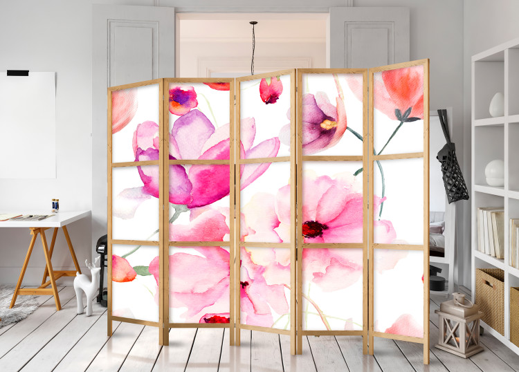 Room Divider Pink Flowers II (5-piece) - blooming nature on a uniform background 134280 additionalImage 8