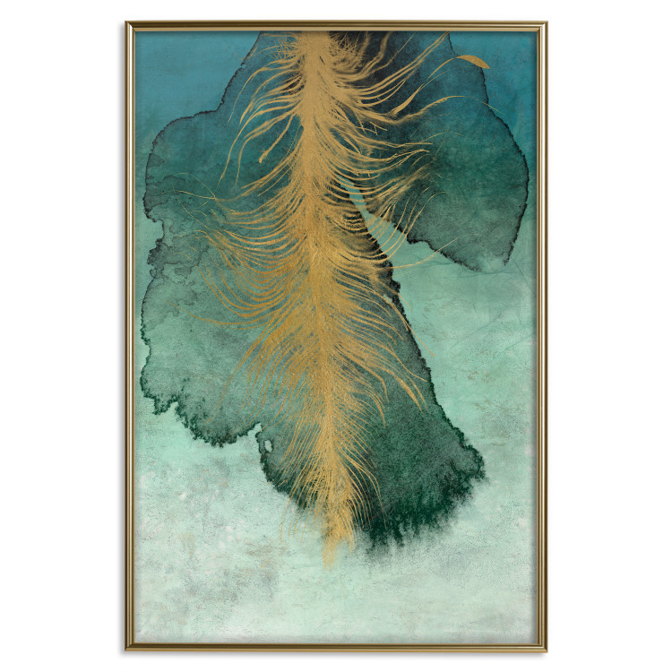 Poster Celestial Composition - golden feather on abstract blue background 134980 additionalImage 27