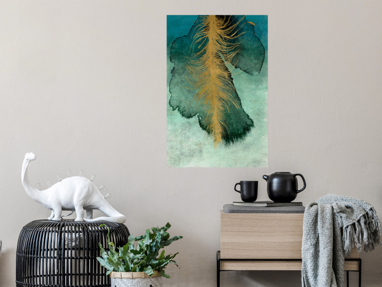 Poster Celestial Composition - golden feather on abstract blue background 134980 additionalImage 4