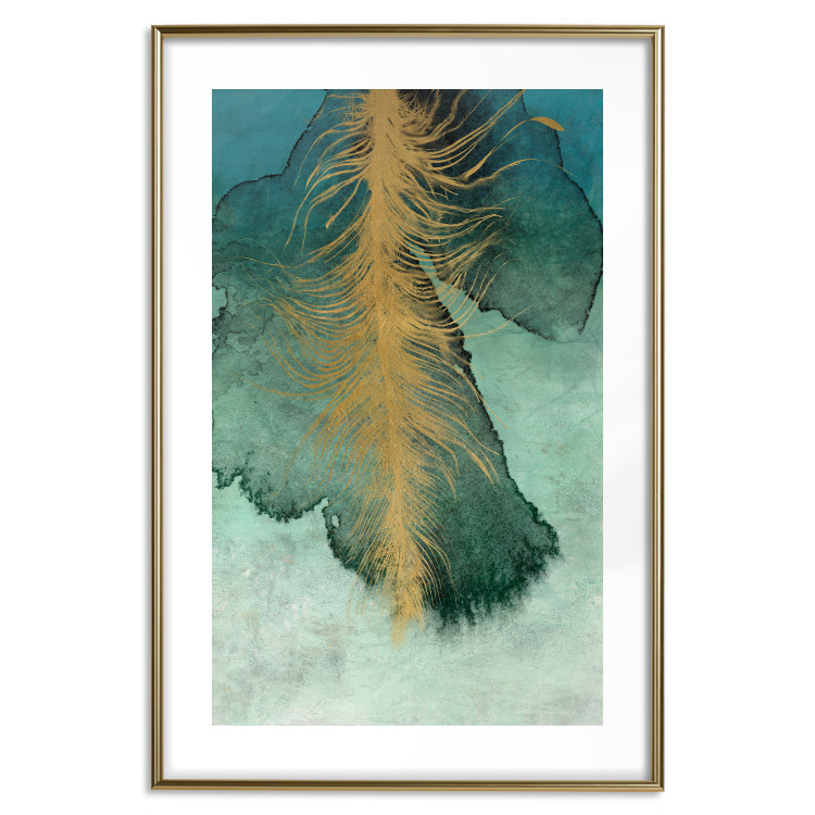 Poster Celestial Composition - golden feather on abstract blue background 134980 additionalImage 16