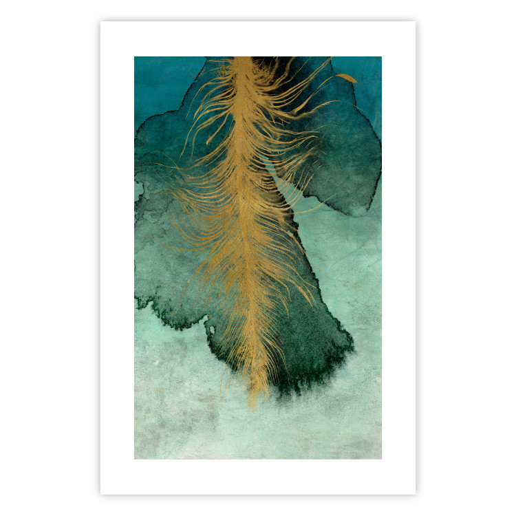 Poster Celestial Composition - golden feather on abstract blue background 134980 additionalImage 25