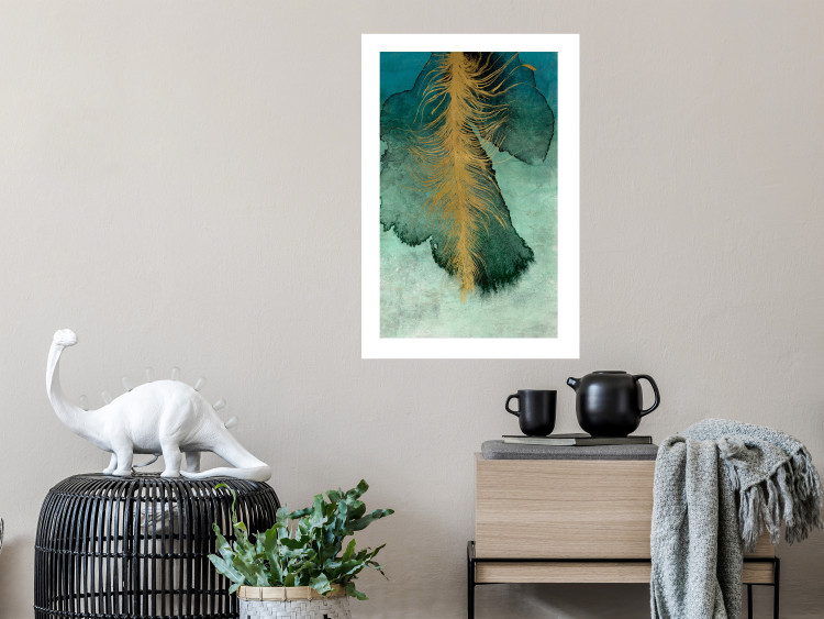 Poster Celestial Composition - golden feather on abstract blue background 134980 additionalImage 3