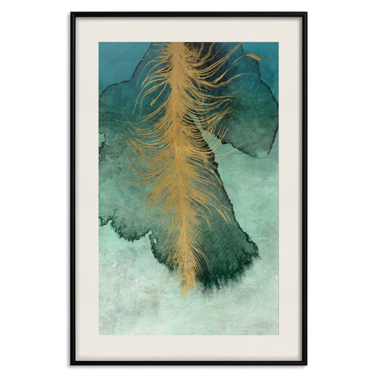 Poster Celestial Composition - golden feather on abstract blue background 134980 additionalImage 21