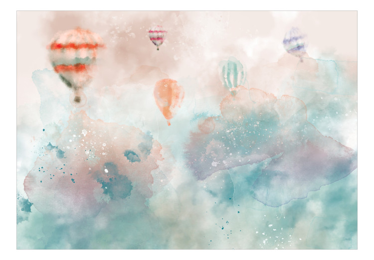 Photo Wallpaper Dreamland - watercolour landscape with tents and balloons for children 135480 additionalImage 1