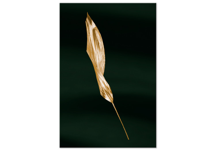 Canvas Print Gold bent leaf- Botanical theme on the background of green 135580