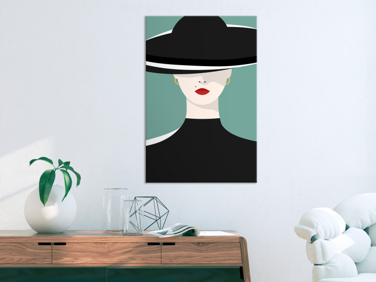 Canvas Print Femininity (1-piece) Vertical - portrait of a woman with a black hat 135680 additionalImage 3