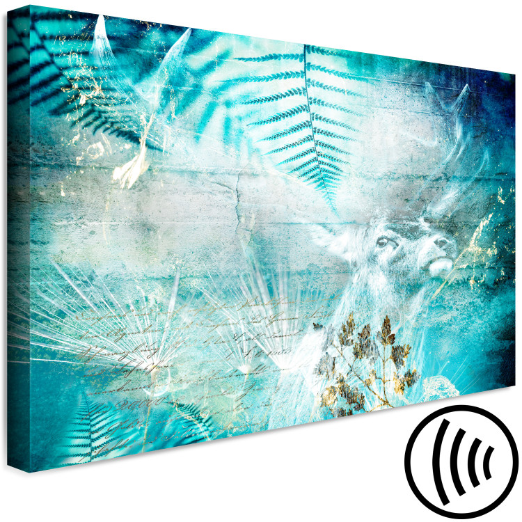 Canvas Print Turquoise Ferns (1-piece) Wide - abstraction with a deer 138280 additionalImage 6