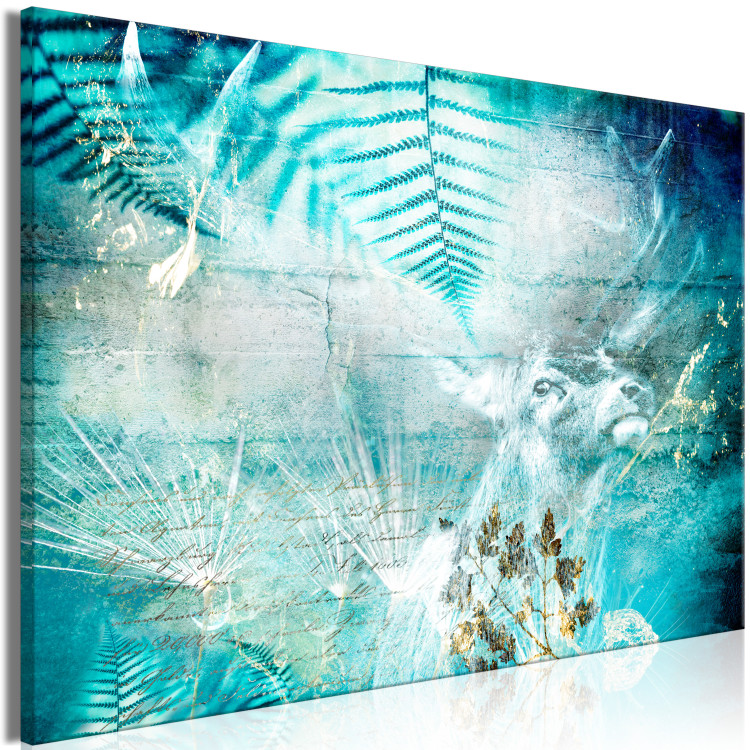 Canvas Print Turquoise Ferns (1-piece) Wide - abstraction with a deer 138280 additionalImage 2