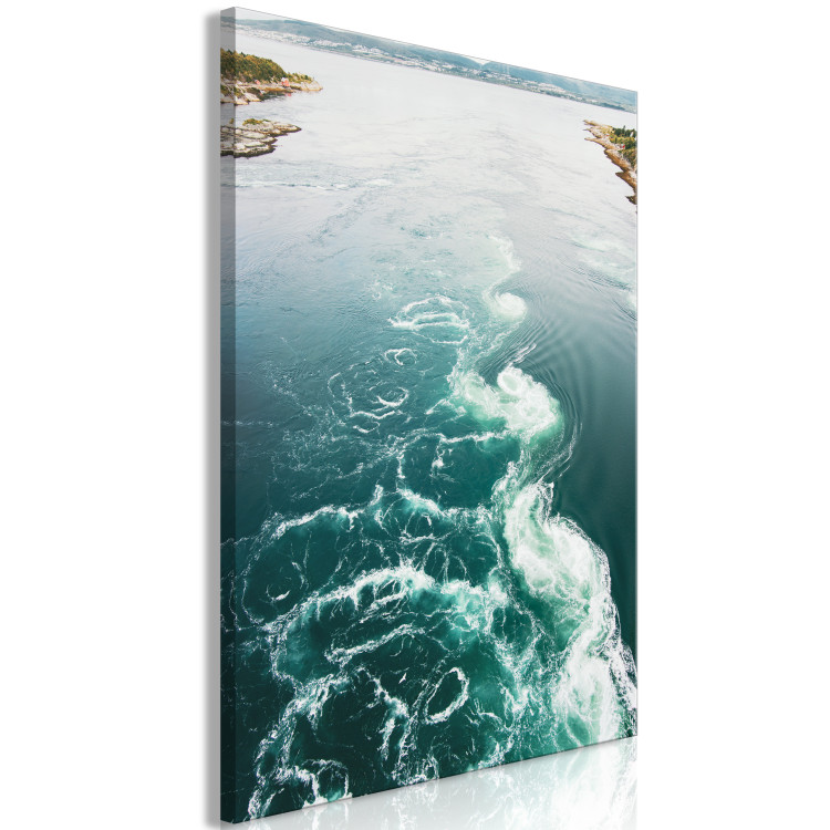 Canvas Print Turquoise Waves (1-piece) Vertical - water and mountain landscape in the background 138780 additionalImage 2