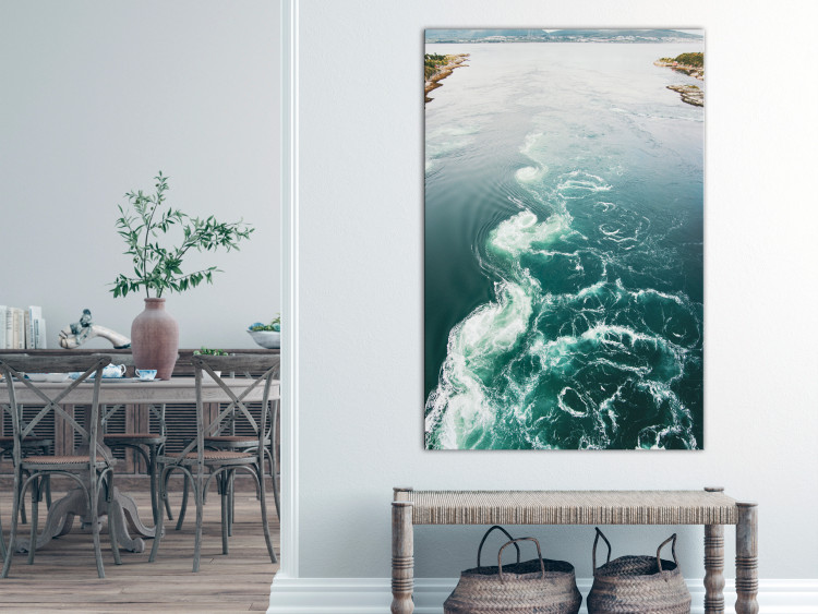 Canvas Print Turquoise Waves (1-piece) Vertical - water and mountain landscape in the background 138780 additionalImage 3