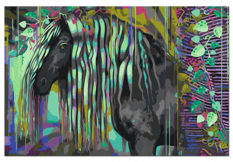 Paint by Number Kit Dark Beauty - Long Haired Horse on an Abstract Colored Background 144080 additionalImage 4