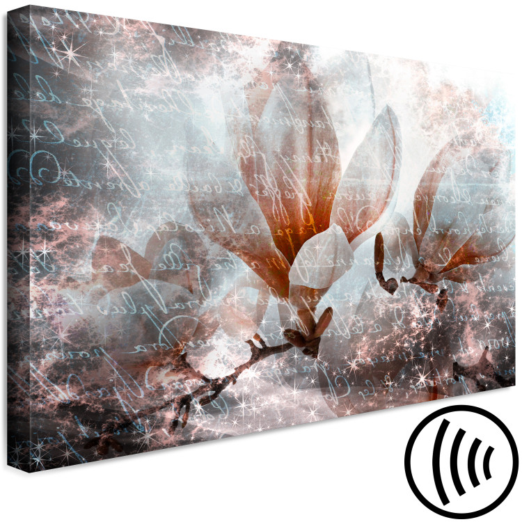 Canvas Magnolia (1-piece) - pink flowers and inscriptions on an abstract background 144780 additionalImage 6