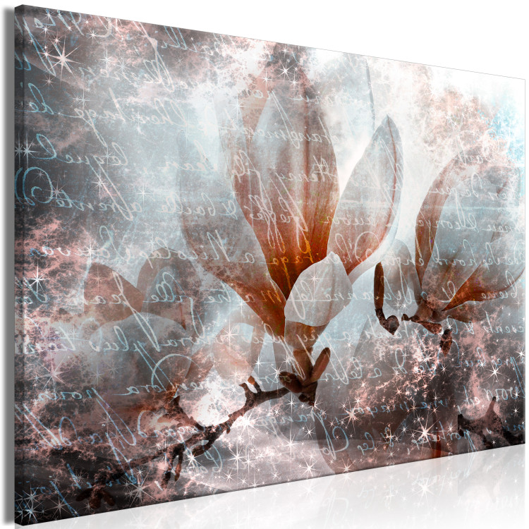 Canvas Magnolia (1-piece) - pink flowers and inscriptions on an abstract background 144780 additionalImage 2