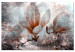 Canvas Magnolia (1-piece) - pink flowers and inscriptions on an abstract background 144780