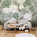 Wall Mural Dense Roses - Painted Large Flowers in Shades of Green on a Gray Background 145180