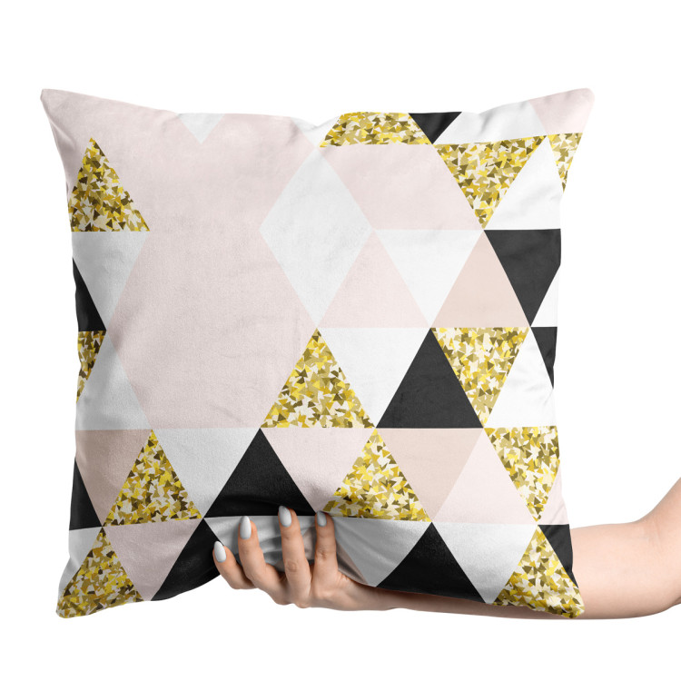 Decorative Velor Pillow Golden kaleidoscope - an abstract geometric glamour composition 147080 additionalImage 2