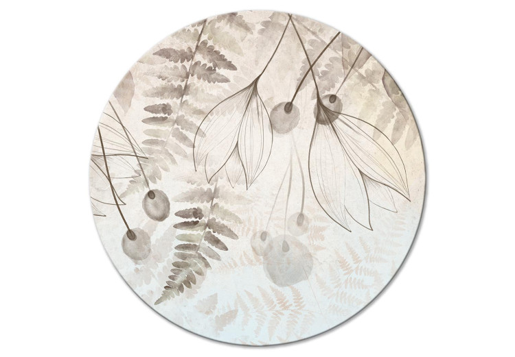 Round Canvas Botanical Boho Meadow - Brown Dried Flowers and Fern Leaves 148680