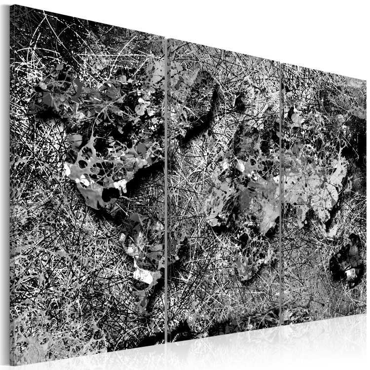 Canvas Print World Map: Gray Thread (3-piece) - Pollock-style artistic world 149680 additionalImage 2