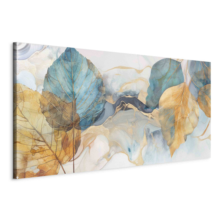 Canvas A Breath of Autumn - Yellow and Blue Leaves on an Abstract Background 151280 additionalImage 2