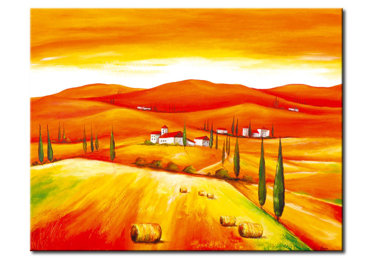 Canvas Art Print Tuscan Fields (1-piece) - Landscape with hills and Italian architecture 47580
