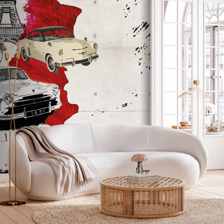 Wall Mural Composition - Map of France in Flag Colours with Cars and Eiffel Tower 60080