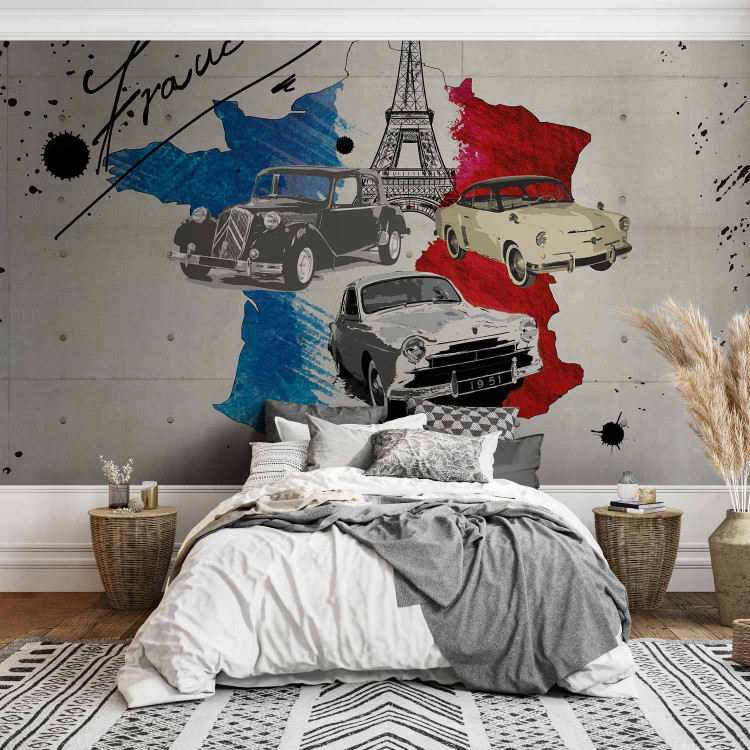 Wall Mural Composition - Map of France in Flag Colours with Cars and Eiffel Tower 60080 additionalImage 2