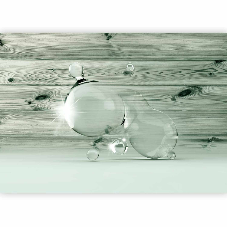 Photo Wallpaper Spilled Water - water droplet with shimmer and design on gray wood 61980 additionalImage 1