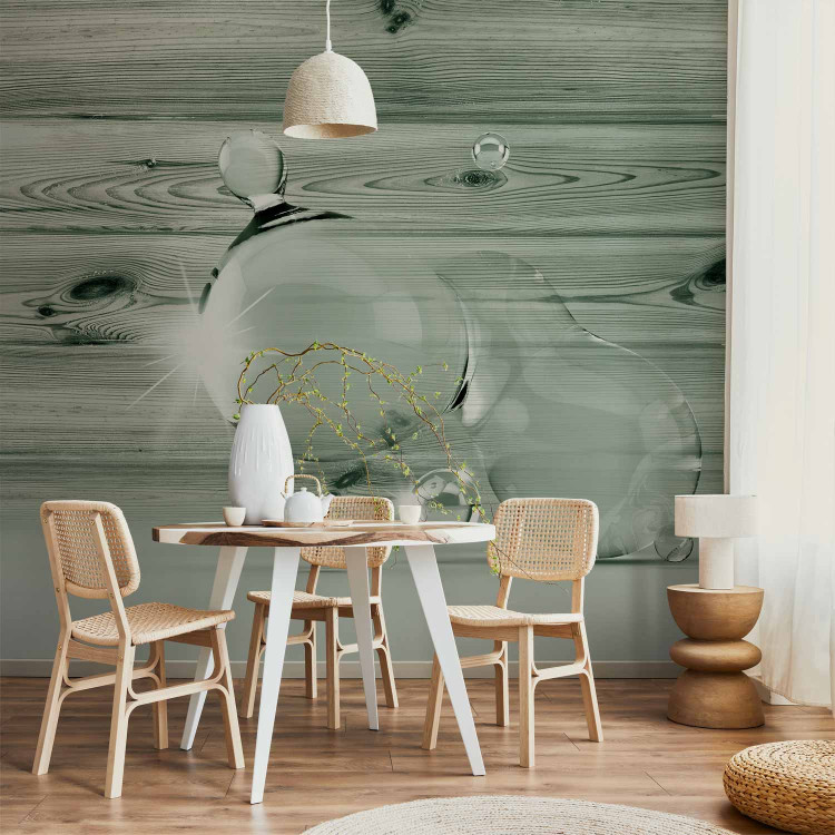Photo Wallpaper Spilled Water - water droplet with shimmer and design on gray wood 61980 additionalImage 6