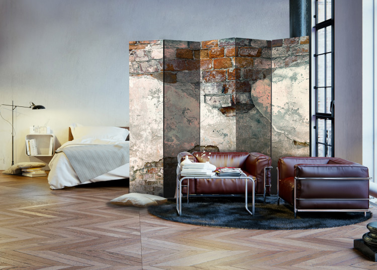 Room Divider Crumbled Walls II - texture of orange bricks with concrete elements 95480 additionalImage 4