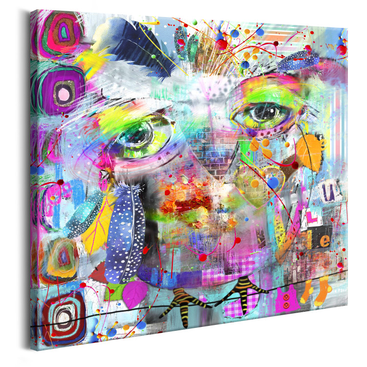 Canvas Art Print Colorful Owl (1-piece) - Multicolored Pop Art Style Abstraction 106590 additionalImage 2