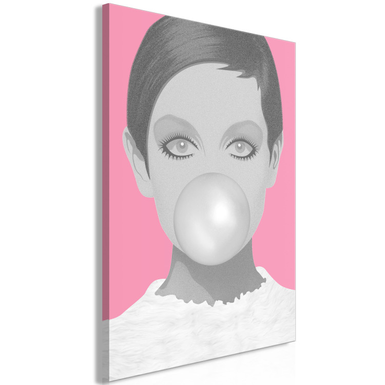 Canvas Print Bubble gum - portrait of a woman in pink and gray tones 117490 additionalImage 2