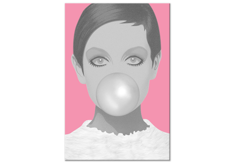 Canvas Print Bubble gum - portrait of a woman in pink and gray tones 117490