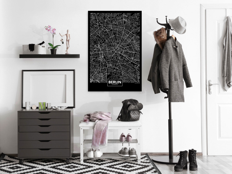 Canvas Art Print Berlin Layout (1-part) - Black and White City Map Perspective 118090 additionalImage 3