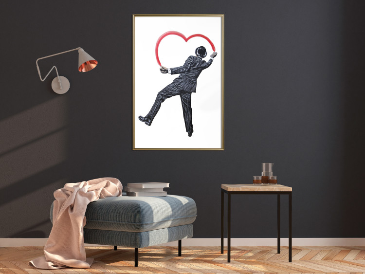 Poster Elegant Graffiti Artist - heart and man in a suit in Banksy style 118690 additionalImage 7