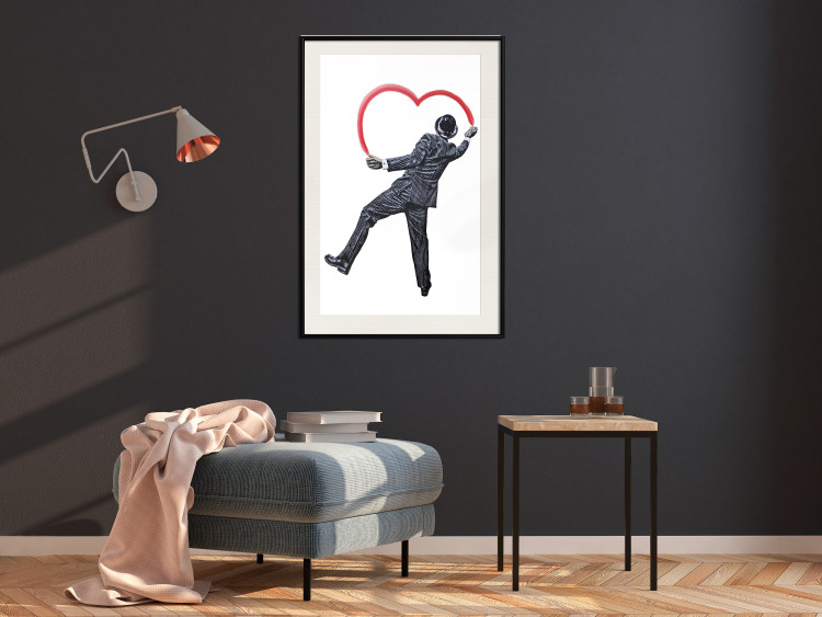 Poster Elegant Graffiti Artist - heart and man in a suit in Banksy style 118690 additionalImage 22