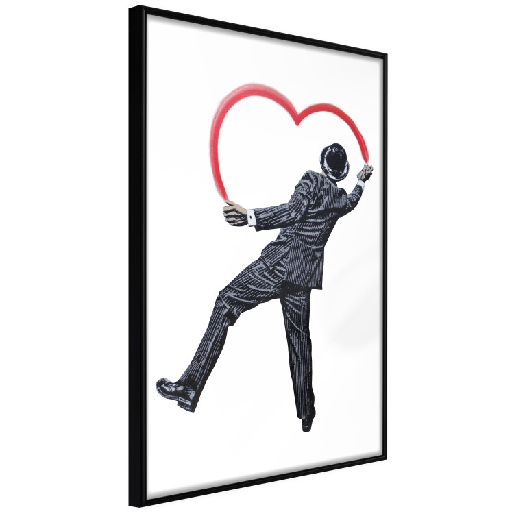 Poster Elegant Graffiti Artist - heart and man in a suit in Banksy style 118690 additionalImage 12