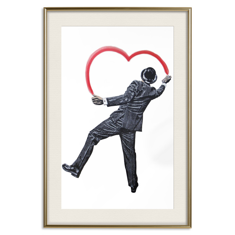 Poster Elegant Graffiti Artist - heart and man in a suit in Banksy style 118690 additionalImage 19