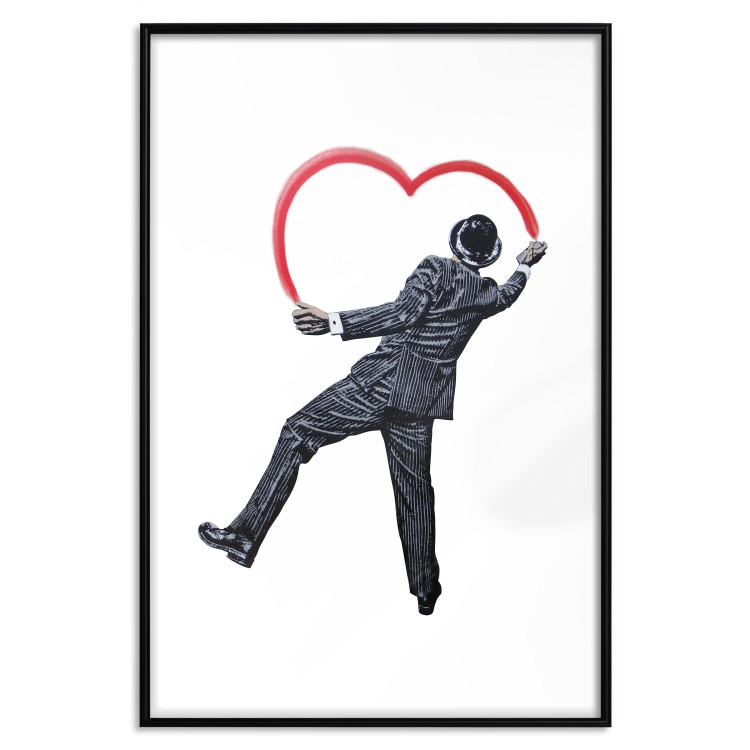 Poster Elegant Graffiti Artist - heart and man in a suit in Banksy style 118690 additionalImage 17