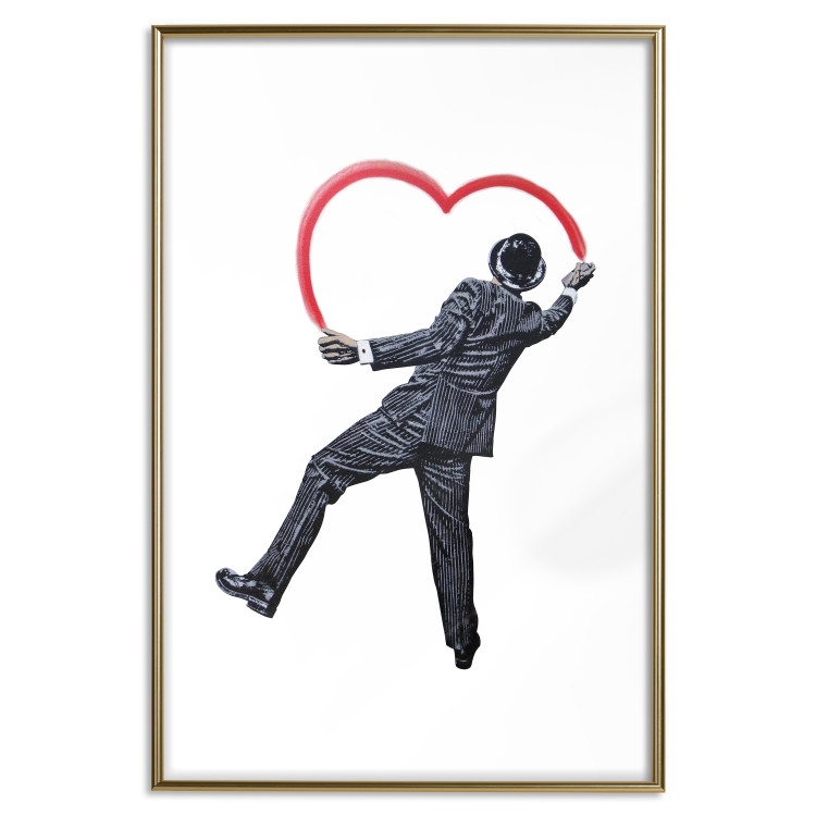 Poster Elegant Graffiti Artist - heart and man in a suit in Banksy style 118690 additionalImage 16