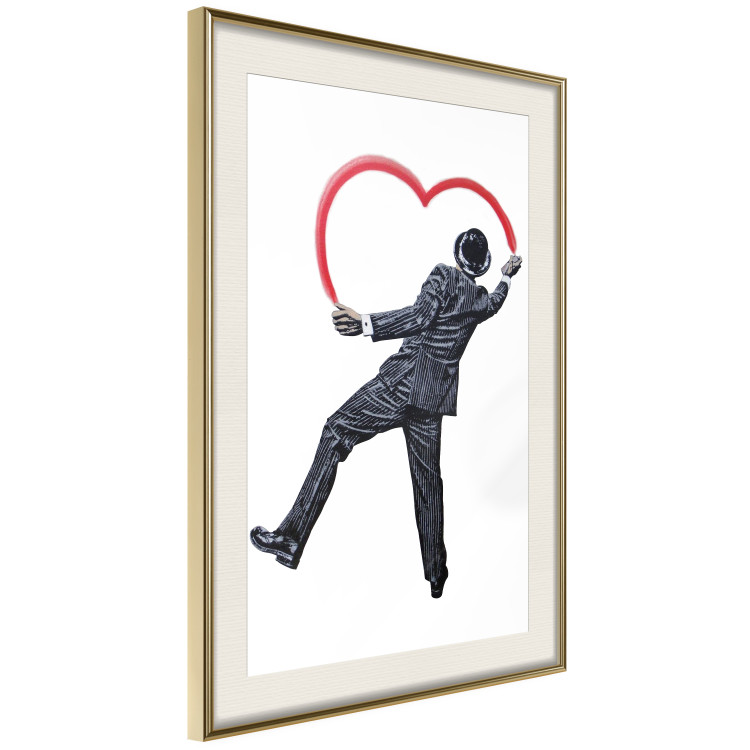 Poster Elegant Graffiti Artist - heart and man in a suit in Banksy style 118690 additionalImage 2