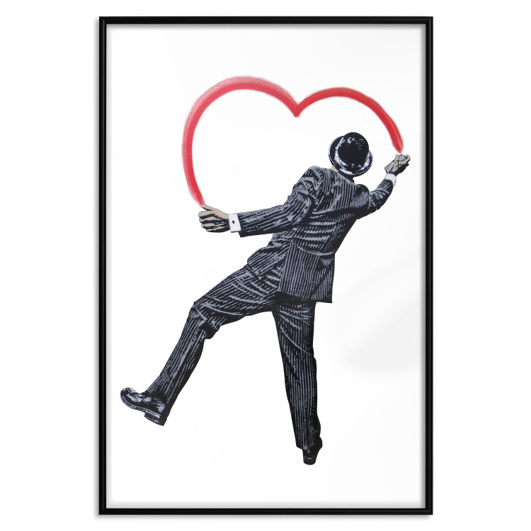 Poster Elegant Graffiti Artist - heart and man in a suit in Banksy style 118690 additionalImage 24