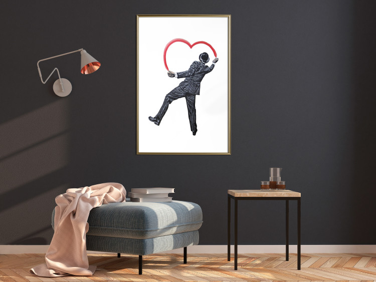 Poster Elegant Graffiti Artist - heart and man in a suit in Banksy style 118690 additionalImage 15