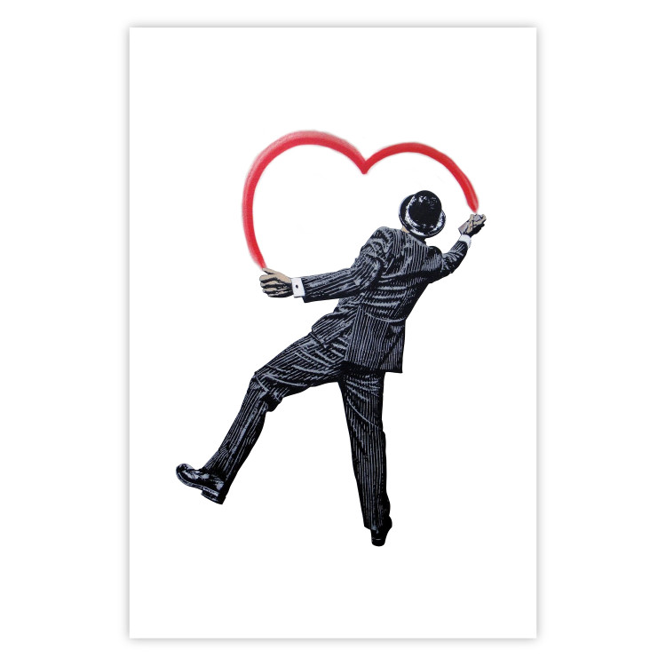 Poster Elegant Graffiti Artist - heart and man in a suit in Banksy style 118690 additionalImage 25